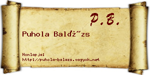 Puhola Balázs névjegykártya